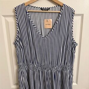 BloomChic Women’s Summer Navy and White Striped Smocked-Waist Dress size 18-20